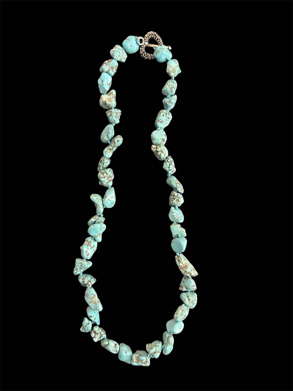 Vintage Natural Turquoise Chunky Nugget Necklace with Heart Toggle Clasp